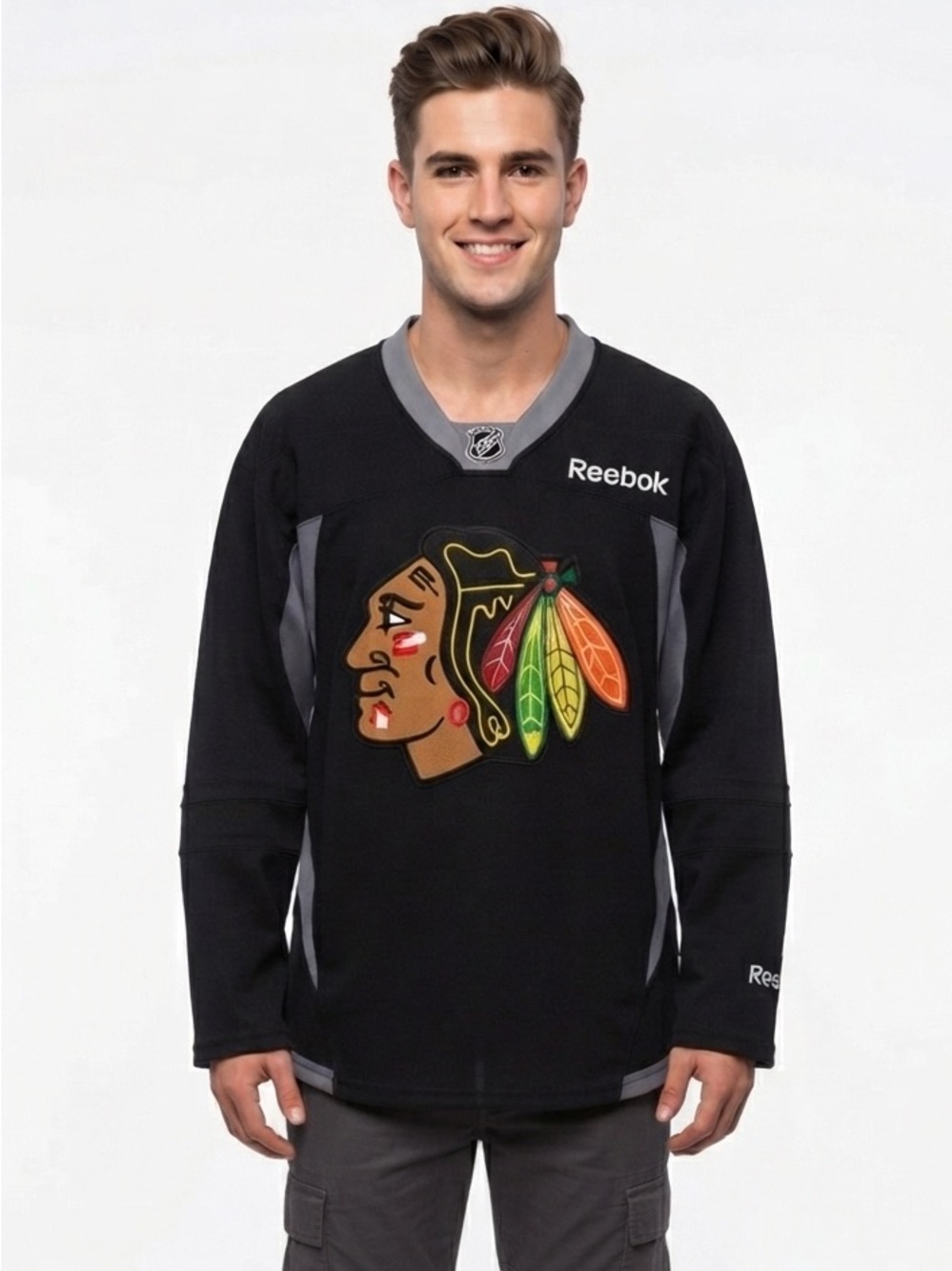 Reebok Chicago Blackhawks Black & Grey Hockey Jersey